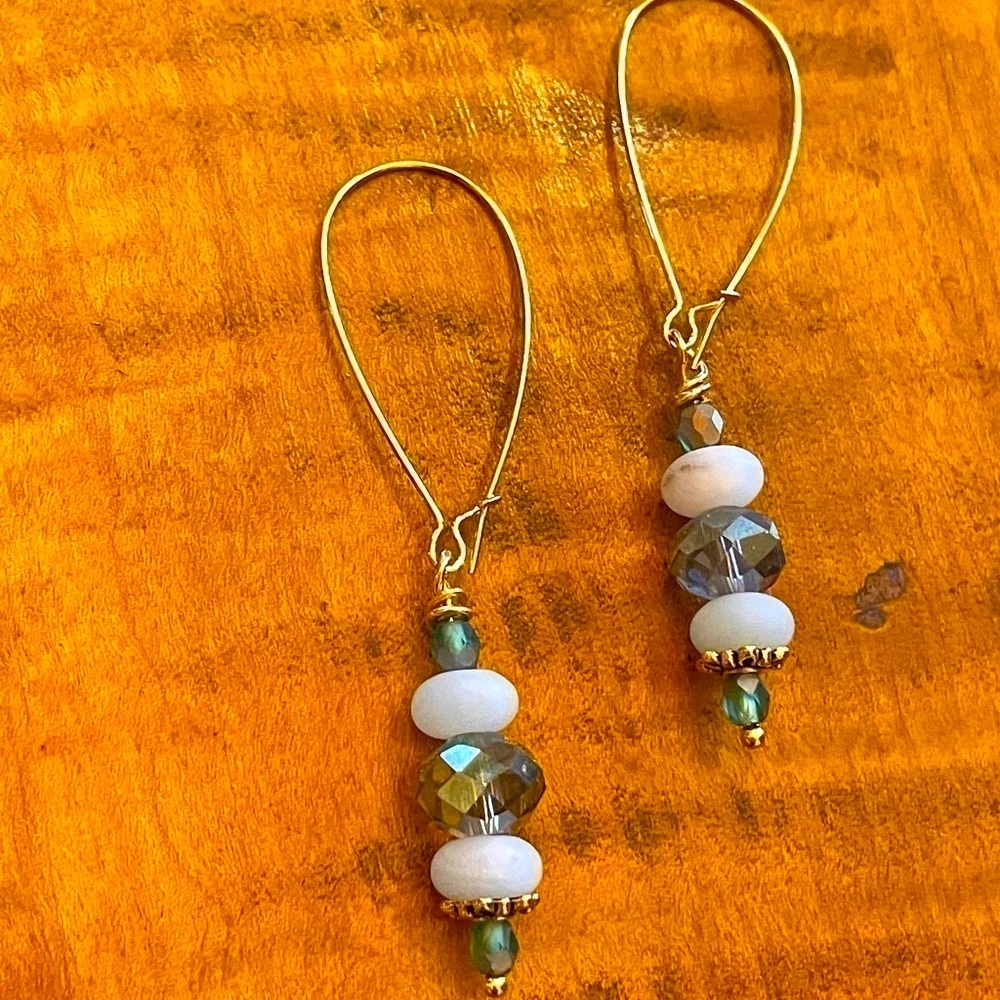 𝅺22KT Gold plated Sterling Silver earrings Genuine Amazonite BUY NOW PRICE - Picture 3 of 7